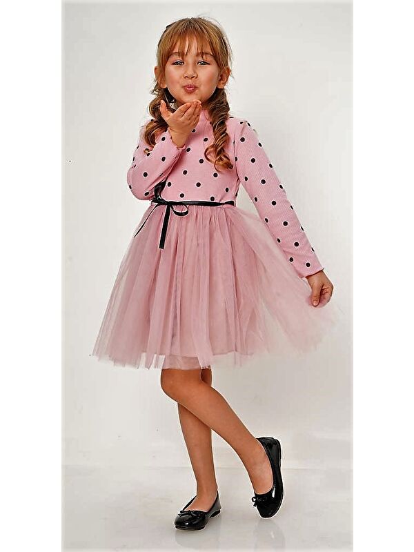 Mnk Baby & Kids Kız Puantiyeli Tütülü Günlük Elbise MNK0416