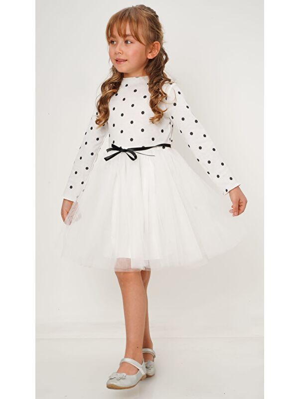 Mnk Baby & Kids Kız Puantiyeli Tütülü Günlük Elbise MNK0416