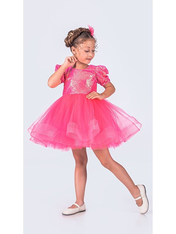Mnk Baby & Kids Tütü Gren Etekli Kız Çocuk Pul Payetli Kısa Kol Kikidi Elbise MNK0601