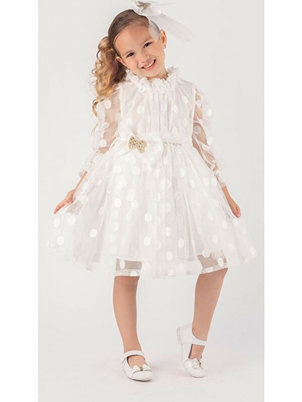 Mnk Baby & Kids İri Puanlı Dantel Kız Çocuk Elbise