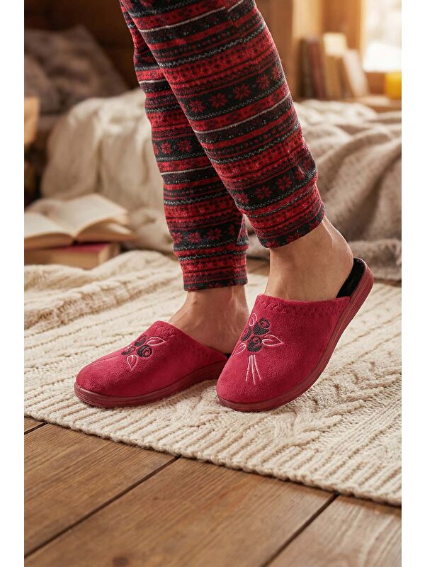 Gezer Bordo Gezer Kışlık Kadın Terlik