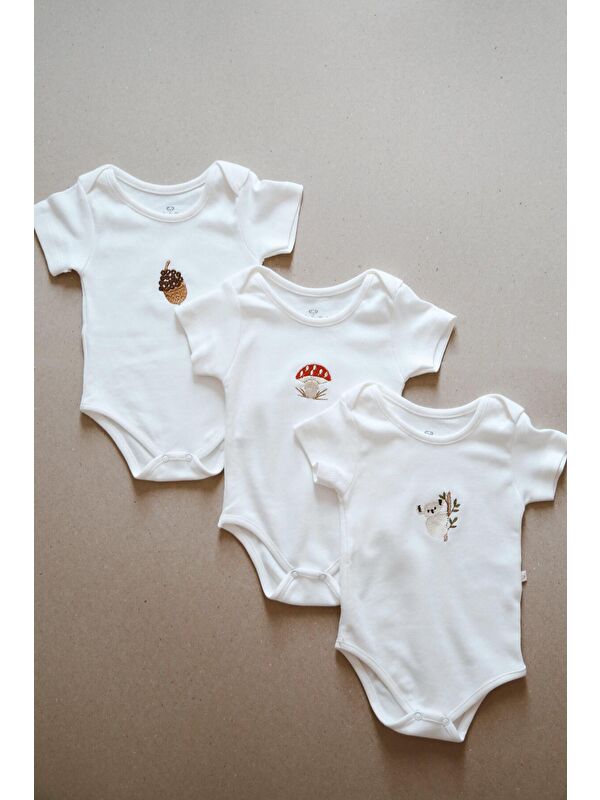 Oh La La Koala For Little Ones 3lü Nakışlı Çıt Çıtlı Kısa Kollu Body Zıbın Model 1