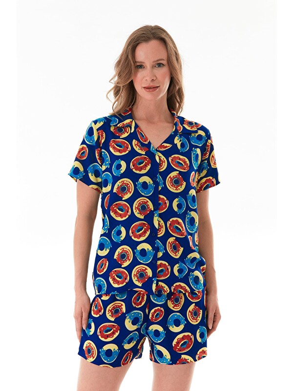 Fullamoda Donut Desenli Gömlek Yaka Şortlu Pijama Takımı