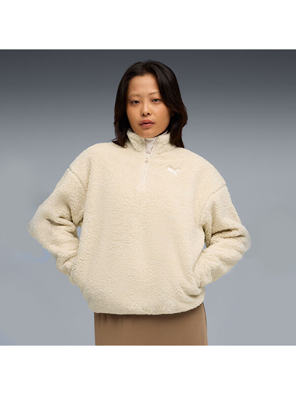 Puma Essentials Elevated Sherpa Cr Kadın Bej Dik Yaka Sweatshirt