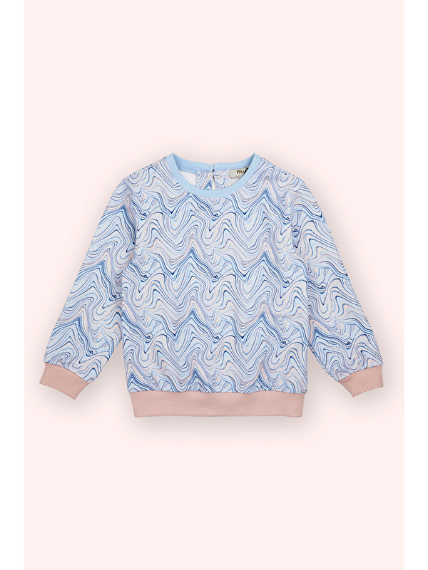 Panço Kız Bebek Baskılı Mavi Sweatshirt
