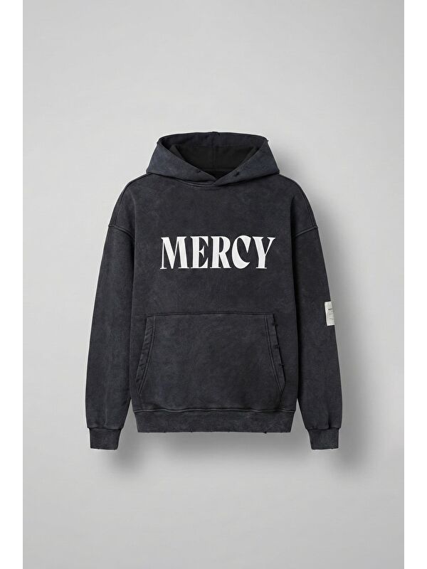 Abluka Online Oversize Baskılı Kapüşonlu Pamuklu Erkek Hoodie Siyah