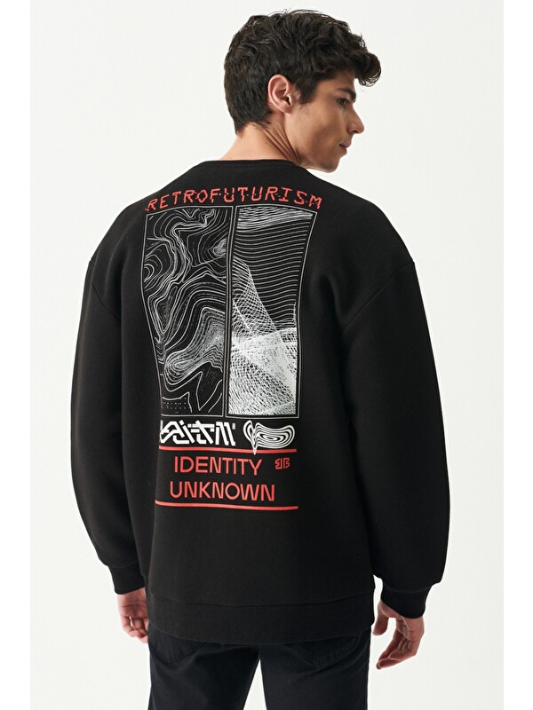 Riders by Lee Oversize Fit Bisiklet Yaka Şardonlu Siyah Sweatshirt