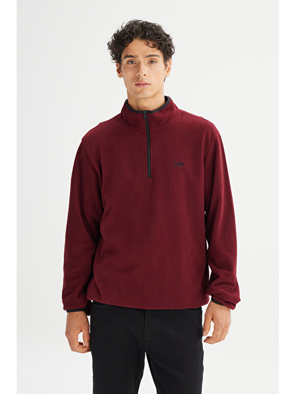 Lee Regular Fit Dik Yaka Yarım Fermuarlı Bordo Polar