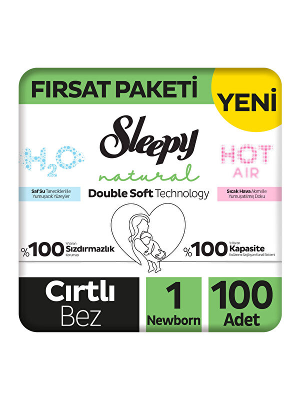Sleepy Natural Double Soft Fırsat Paketi Bebek Bezi 1 Numara Newborn 100 Adet