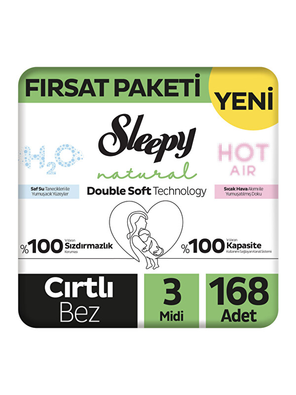 Sleepy Natural Double Soft Fırsat Paketi Bebek Bezi 3 Numara Midi 168 Adet