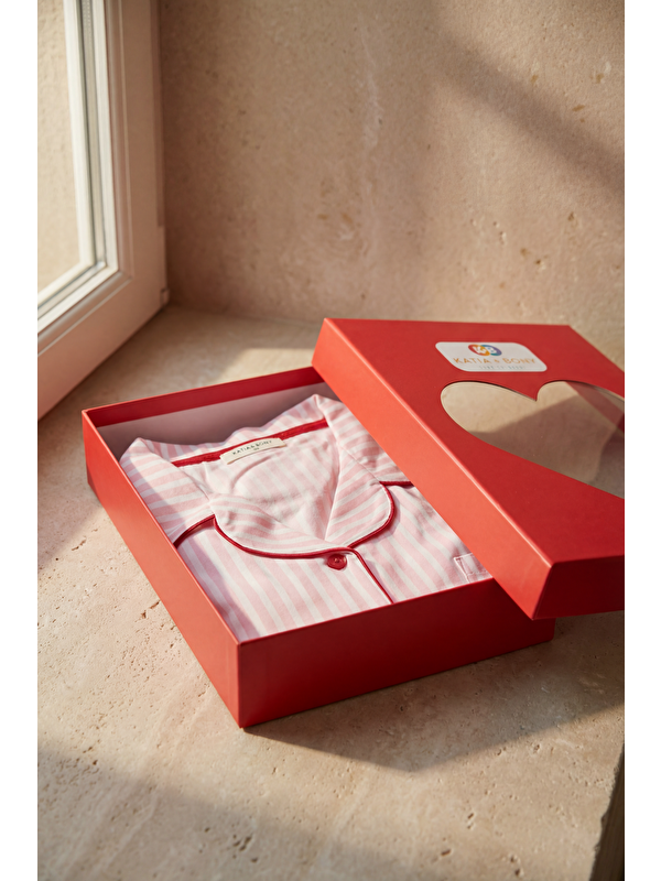 Katia And Bony Kız Çocuk Kalpli Kutulu Çizgili Pijama Takımı Pembe