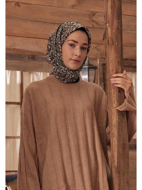 Fresh Scarfs Estelle Desen Pamuk İpek Eşarp Kahve