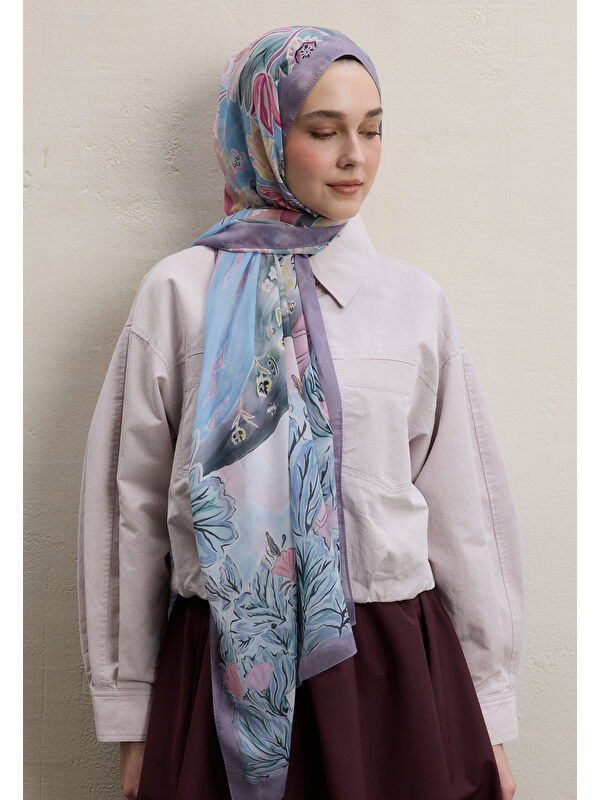 Fresh Scarfs Flower Dreams Desen İpek Krep Şal Soft Pembe