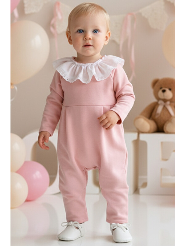 Parla Kids Kız Bebek Pembe Fisto Detaylı Yakalı Çıtçıtlı Tulum