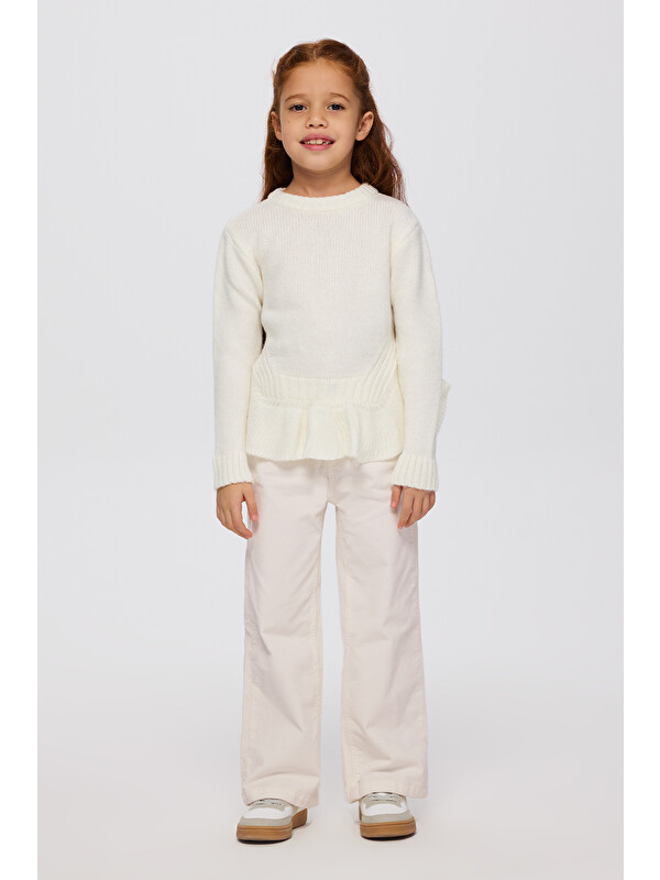 Panço Kız Çocuk Ekru Triko Kazak
