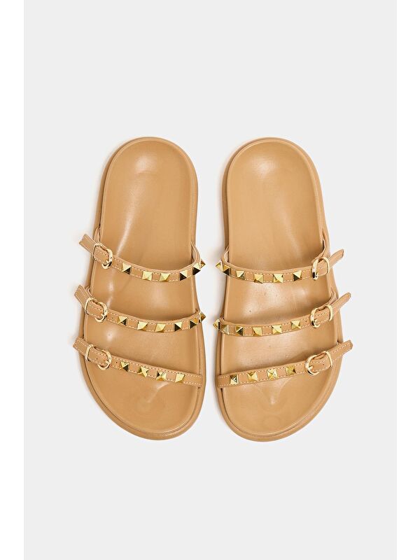 Gold Zımba Detaylı Trend Terlik Vizon - Görsel 3