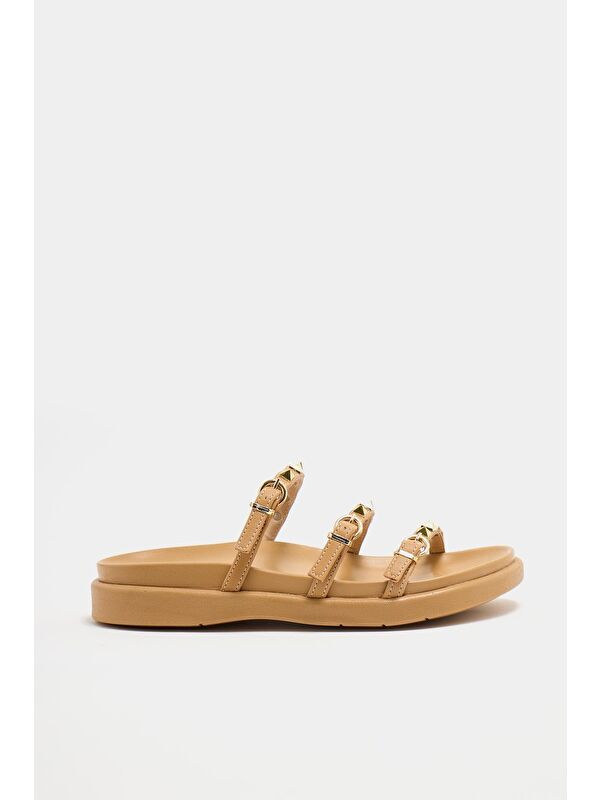 Gold Zımba Detaylı Trend Terlik Vizon - Görsel 5