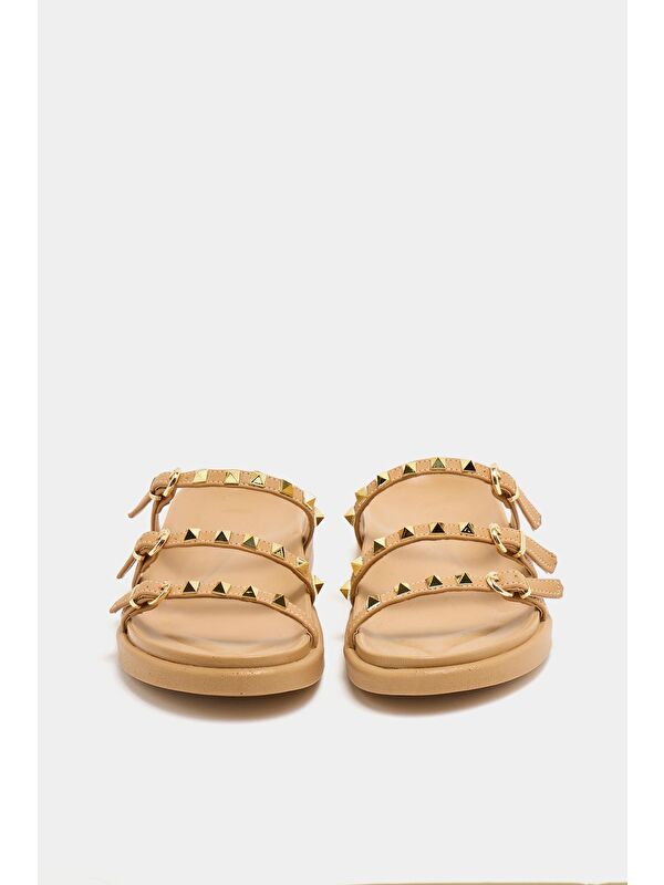 Gold Zımba Detaylı Trend Terlik Vizon - Görsel 6