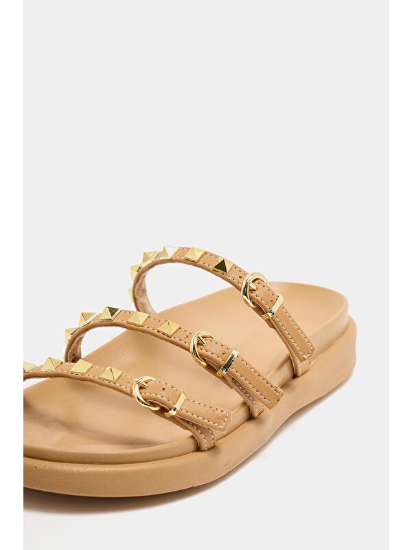 Gold Zımba Detaylı Trend Terlik Vizon - Görsel 7