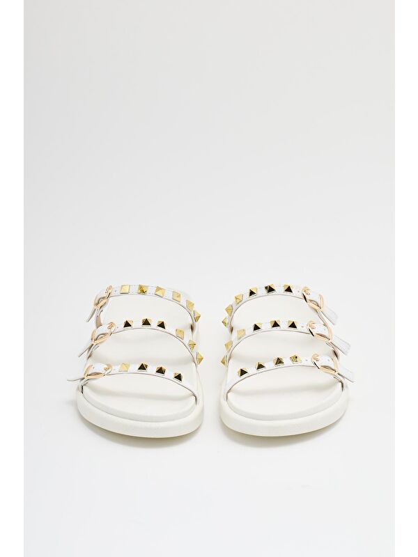 Gold Zımba Detaylı Trend Terlik Beyaz - Görsel 6