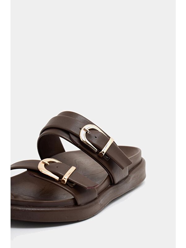 Trend Çift Tokalı Terlik Kahverengi - Görsel 3