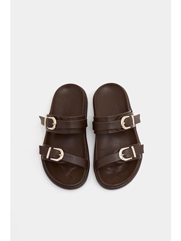 Trend Çift Tokalı Terlik Kahverengi - Görsel 4