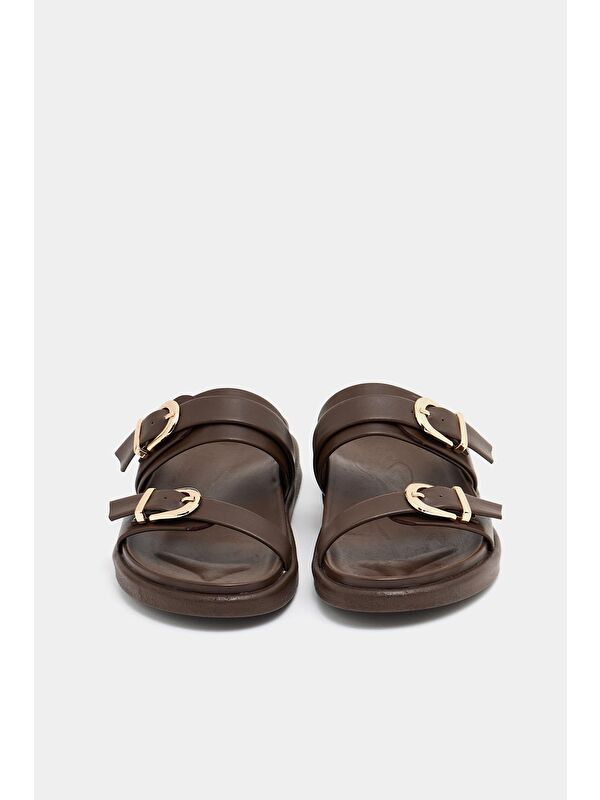 Trend Çift Tokalı Terlik Kahverengi - Görsel 6