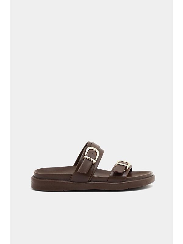 Trend Çift Tokalı Terlik Kahverengi - Görsel 7