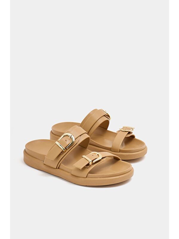 Trend Çift Tokalı Terlik Vizon - Görsel 2