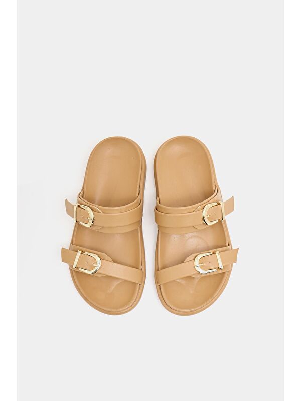 Trend Çift Tokalı Terlik Vizon - Görsel 3