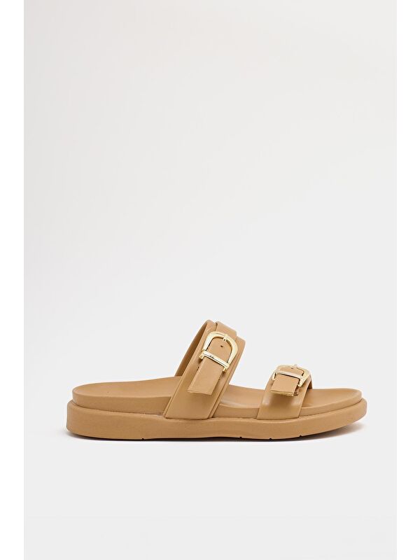 Trend Çift Tokalı Terlik Vizon - Görsel 5