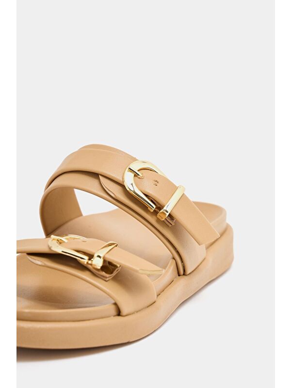 Trend Çift Tokalı Terlik Vizon - Görsel 7