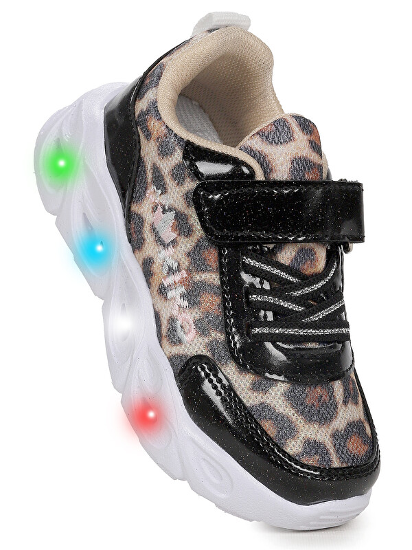 Kiko Kids Teno Leopar Desenli Cırtlı Işıklı Kız Bebek Spor Ayakkabı