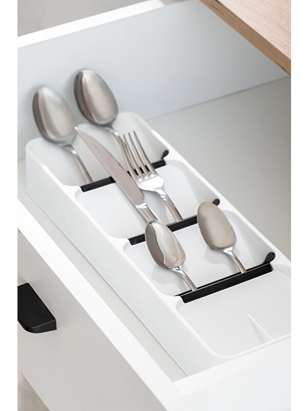 Porsima ORG-86 8118 Kaşıklık Çekmece İçi Çatal Bıçak Kaşık Düzenleyici Çekmece İçi Organizer-BEYAZ