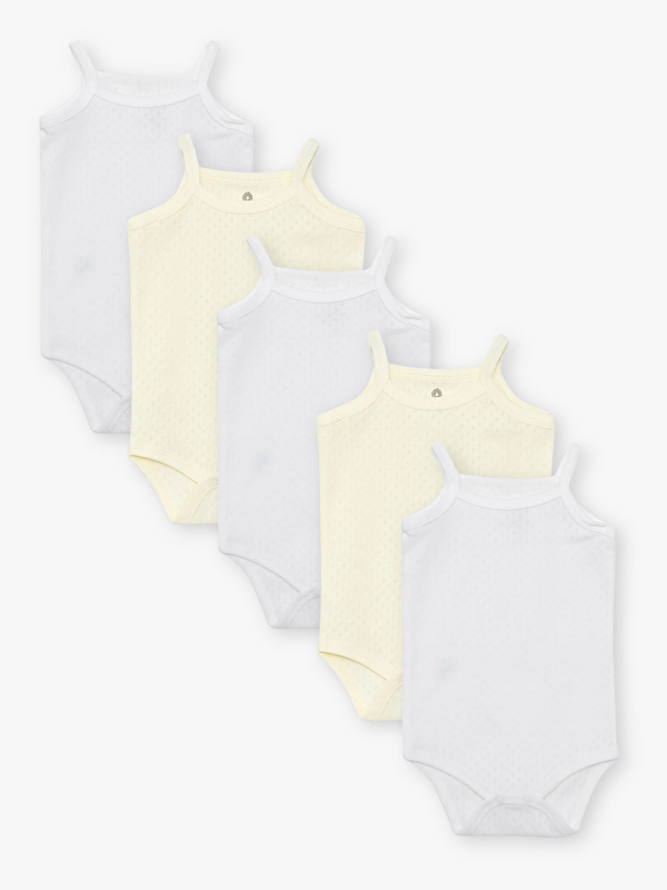 Luggi Baby Kare Yaka Pamuklu Kız Bebek Jakarlı Çıtçıtlı Body 5'li
