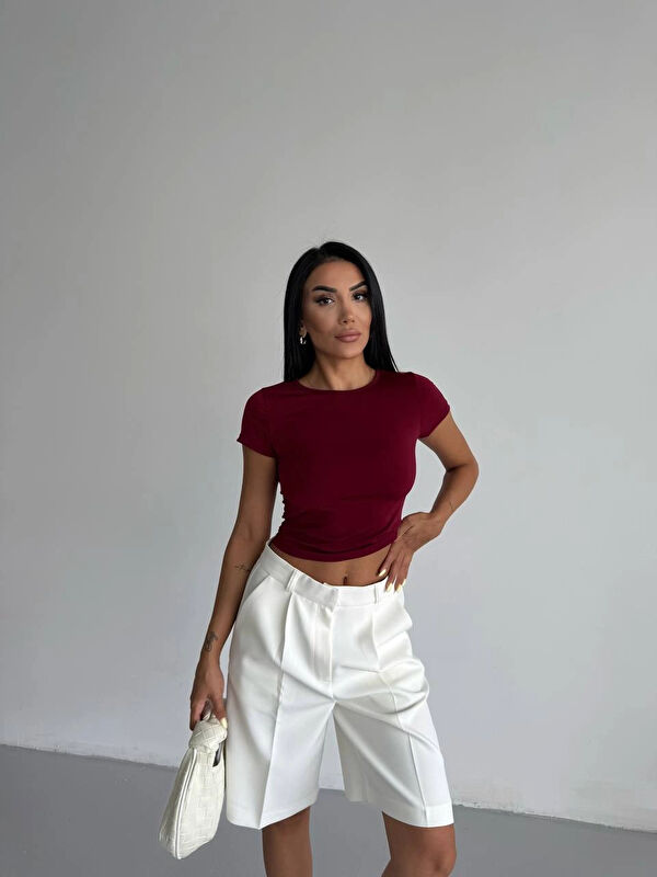 Hazelin Kadın Bordo Bisiklet Yaka Sandy Bluz HZL25S-FRY123191