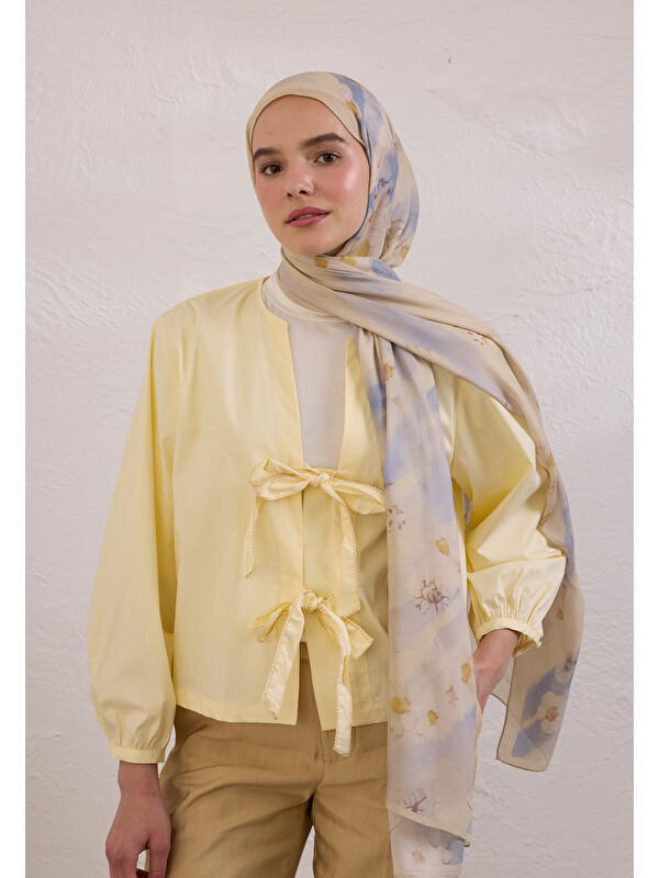 Fresh Scarfs Soft Daısy Desen Rami Şal Bej