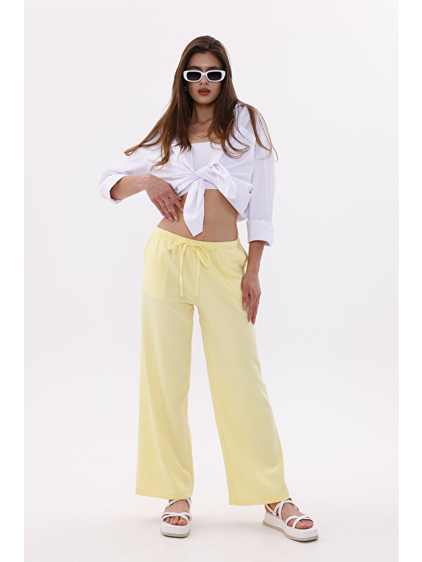 Genius Store Kadın Pantolon Geniş Paça Pamuklu Viskon Cepli Pantolon Beli Lastikli GENİŞPAÇA-PANTOLON