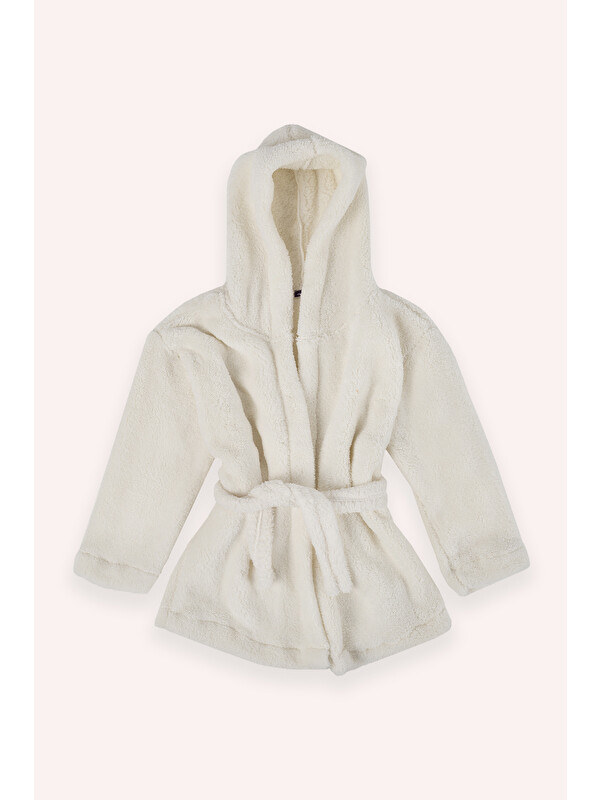 Panço Unisex Pelüş Ekru Sabahlık