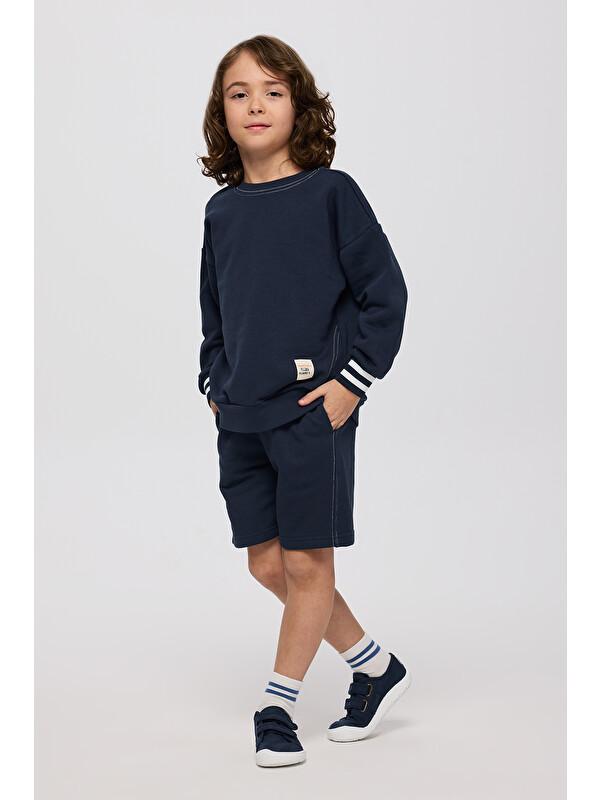 Panço Erkek Çocuk Yumuşak Dokulu Örme Lacivert Sweatshirt