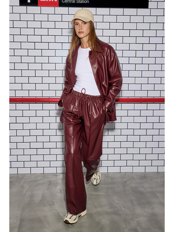 HE-QA Rahat Kesim Deri Pantolon Bordo