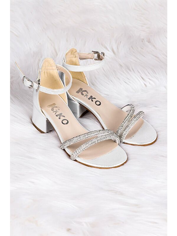 Sarer Vakko Taşlı Kız Çocuk 3 Cm Topuklu Sandalet Abiye Ayakkabı - Görsel 4