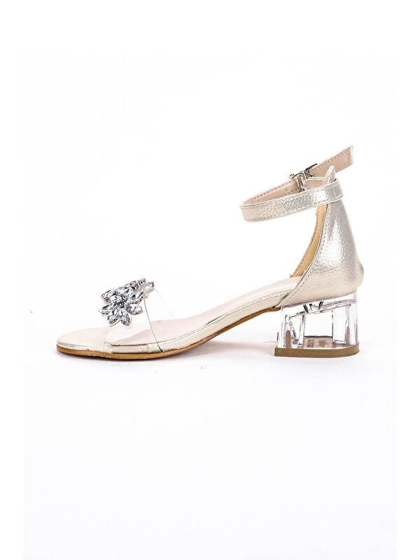 Yangu Vakko Taşlı Kız Çocuk 3 Cm Şeffaf Topuklu Sandalet Abiye Ayakkabı - Görsel 6