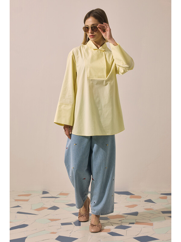 HE-QA Kruvaze Yaka Tunik Soft Sarı