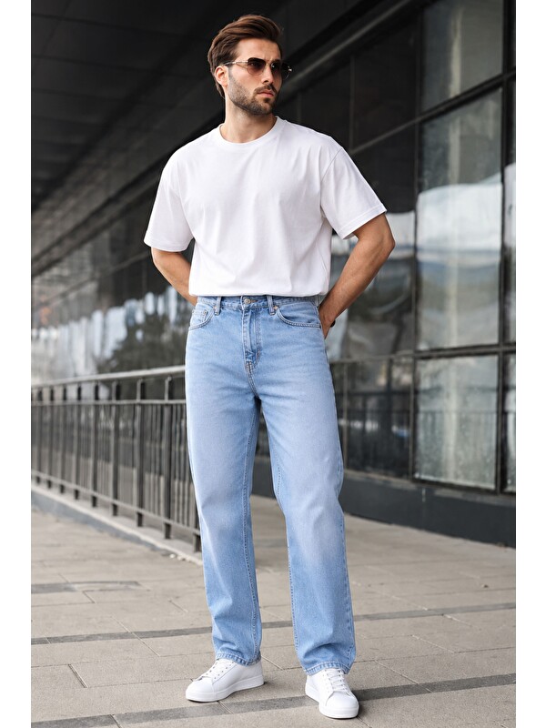 Madmext Mavi Erkek Yıkamalı Baggy Jean 7216
