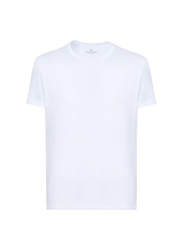 TUDORS Unisex Slim Fit Dar Kesim %100 Pamuk Yumuşak Dokulu Beyaz Bisiklet Yaka Büyük Beden Tişört