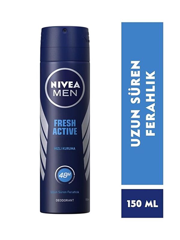 NIVEA Men Fresh Active Erkek Sprey Deodorant 150 ml X5 Adet, 48 Saat Deodorant Koruması, Çanta Hediye!