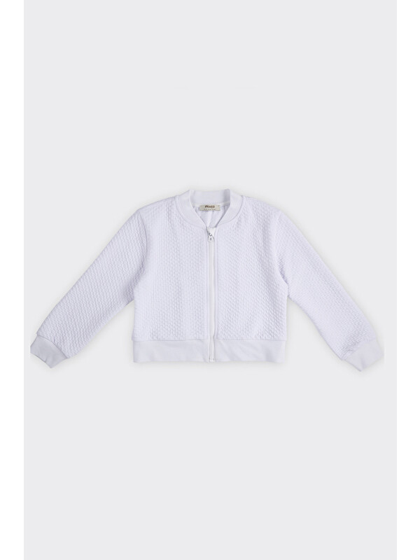 Panço Kız Çocuk Dokulu Fermuarlı Beyaz Sweatshirt