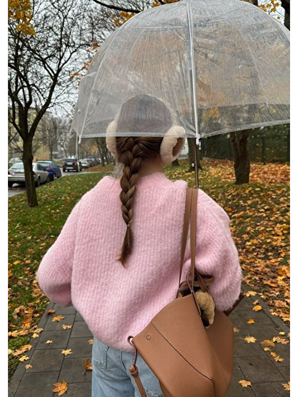 Madmext Pembe Oversize Kadın Triko Kazak Mg2263