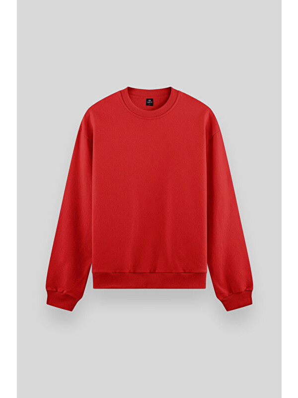 Tommylife Kırmızı Basic Bisiklet Yaka Rahat Form Erkek Sweatshirt - 88053